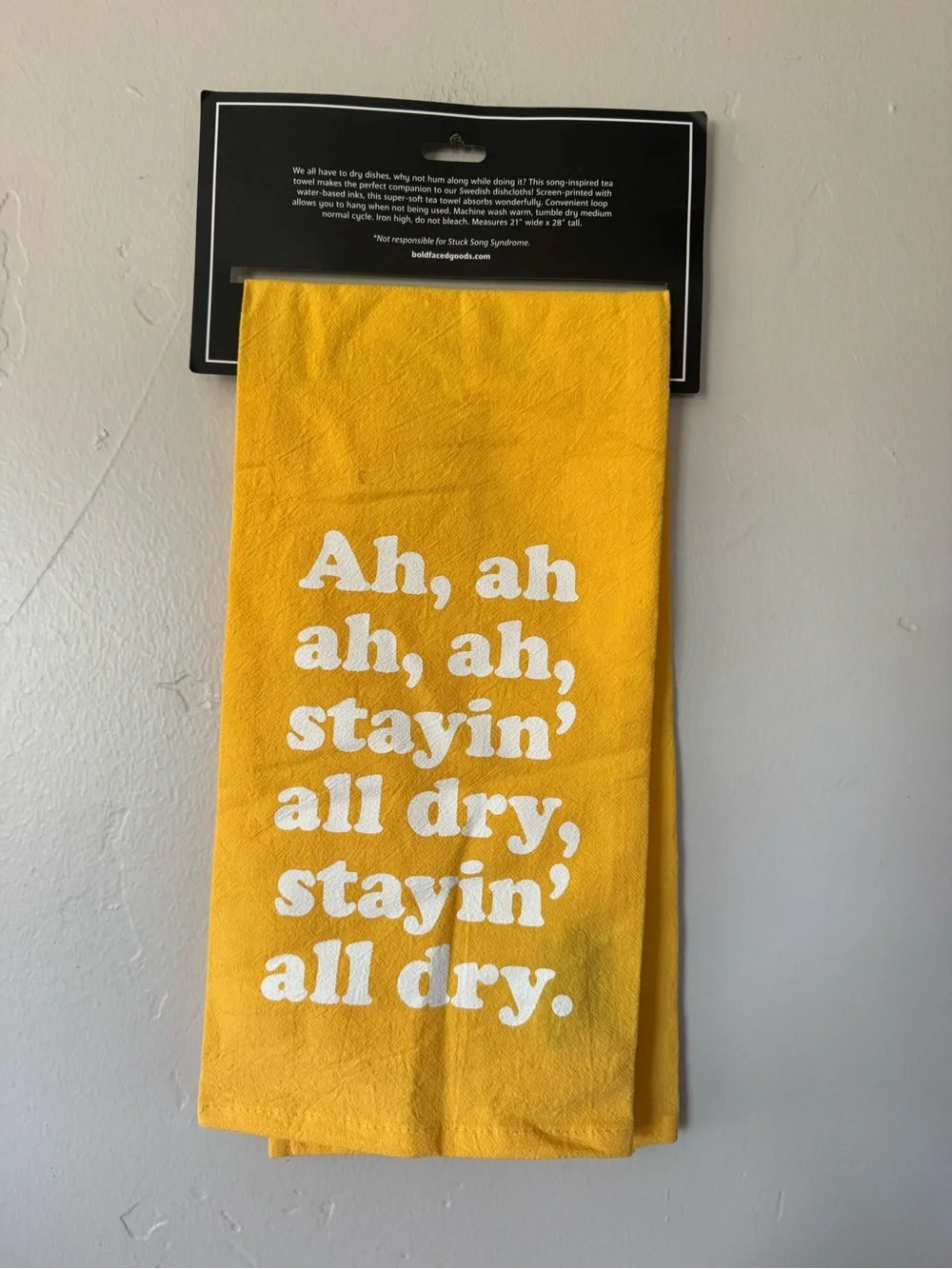 Bold Faced Yellow 'Dried-Up' Music-Inspired Tea Towel NEW